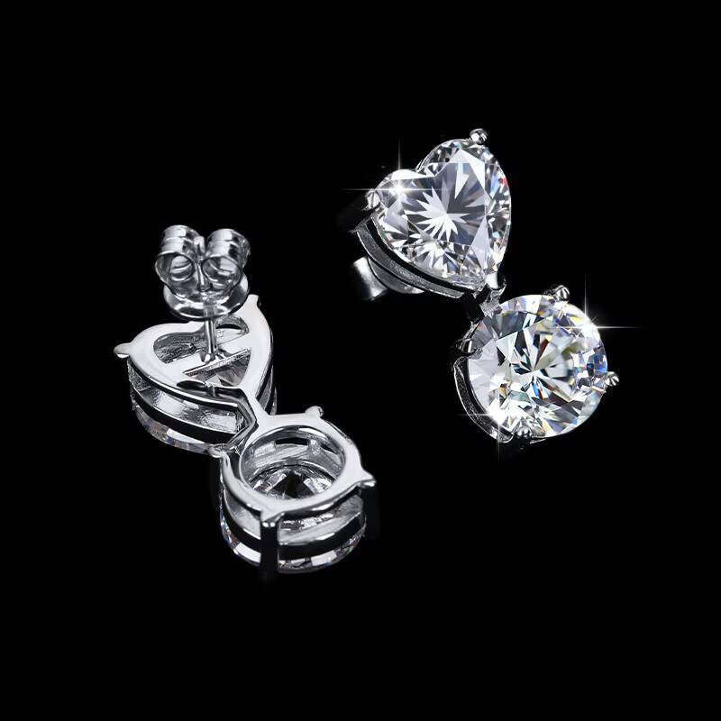 VVS Moissanite Fast Delivery S925 Sterling Silver VVS D Color 4CT Heart-Shaped Sandstone Women's Wedding Earrings