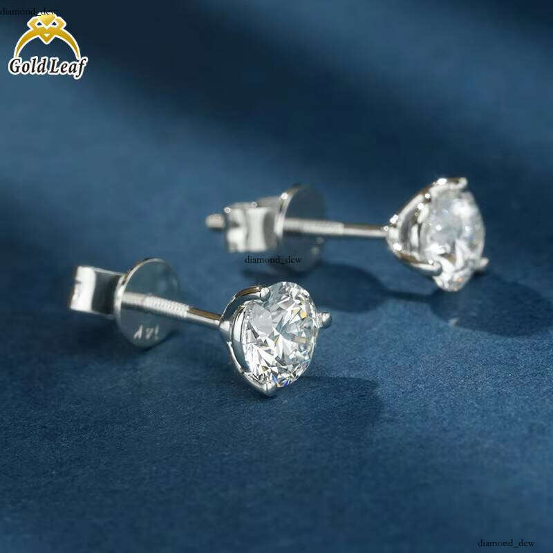 Leaf Three-Claw 0.5ct 1.0ct 2ct Lab-Grown VVS Moissanite Genuine 14K 18K Pure Gold Earrings Gift