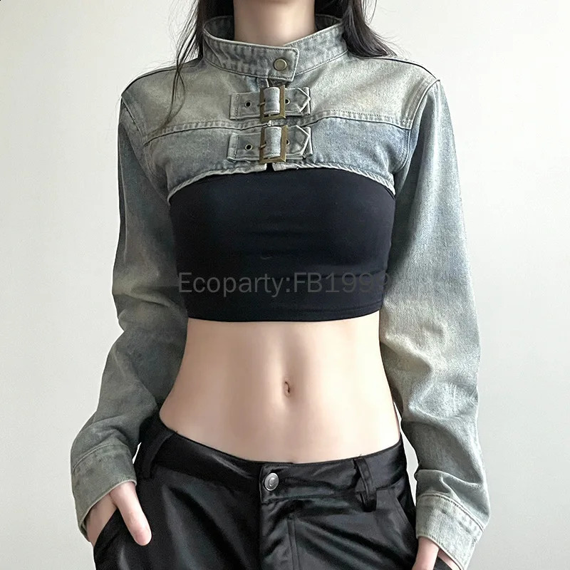 Women Fashion Denim Jacket Y2K Aesthetic Vintage Sexy Crop Tops Coat Japanese Harajuku Streetwear Female Spring Summer Outerwear 251201