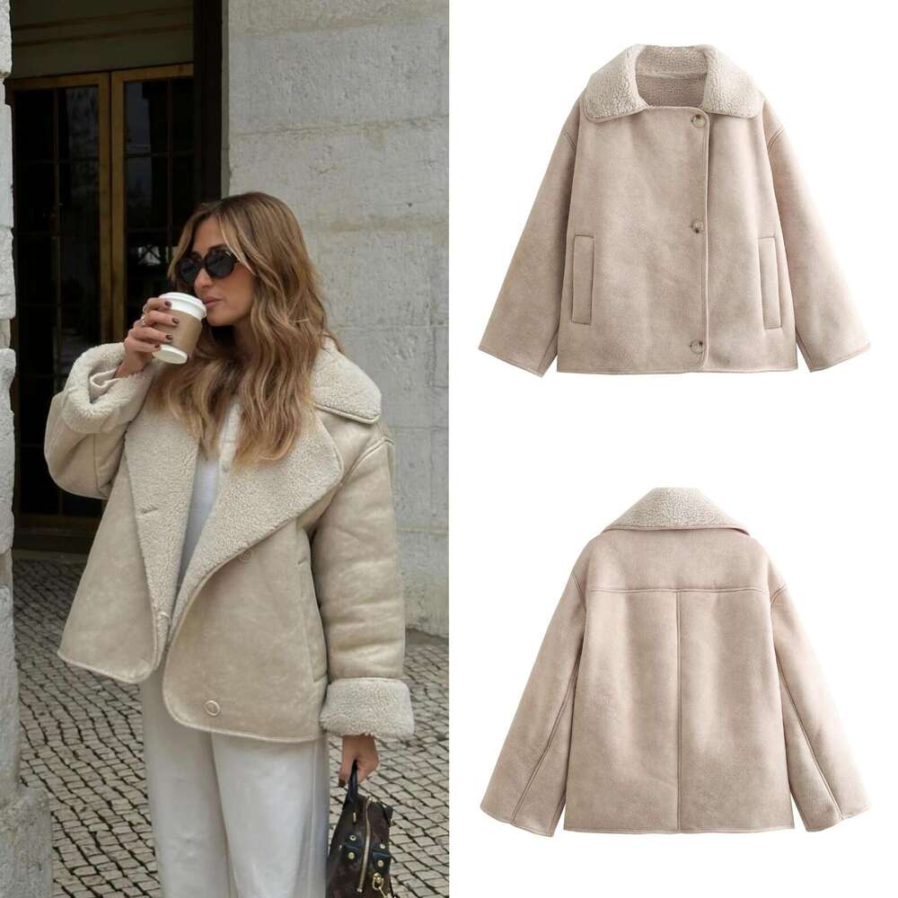 Women's Clothing Wholesale European And American Style Fashion Versatile Suede Thickened Warm Coat Autumn Winter New Jacket Top B5