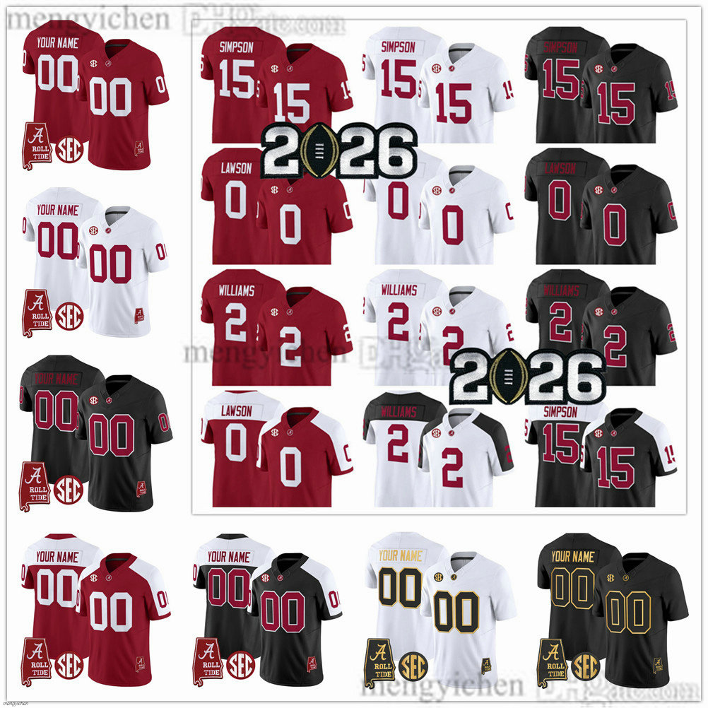 2026 Maillot de football pour hommes Alabama College Crimson Tide 15 Ty Simpson 5 Germie Bernard 2 Ryan Williams 26 Jam Miller 1 Isaiah Horton 0