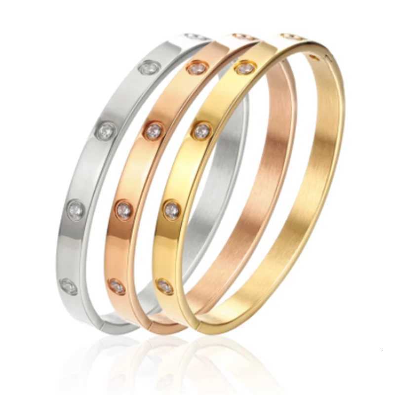 Stainless Steel Bracelets On Hand 6mm 4mm Bangles For Women Jewelry Lady Girl Womens Fashion Rhinestone Titanium Designer GiftsXJ251209