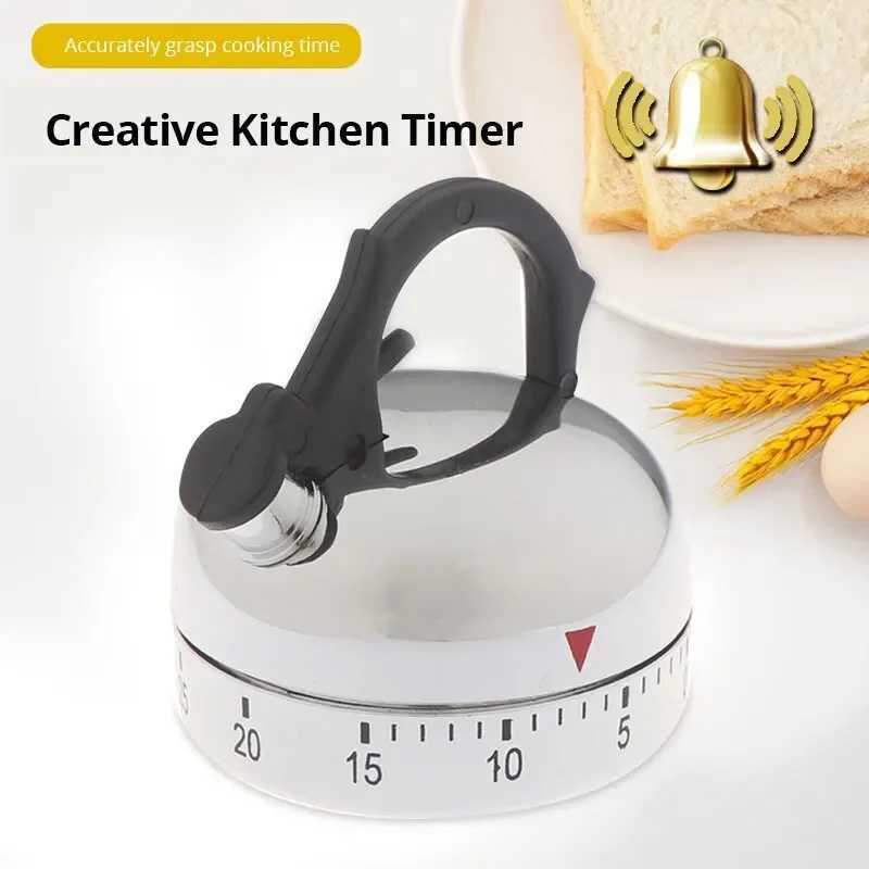 1pc White Kitchen Timer Al Mechanical Kettle Shaped Timer Clock Counting 60 Minutes Cuisine Kettle Styling Clockwork Timer C251209-image-1087828301