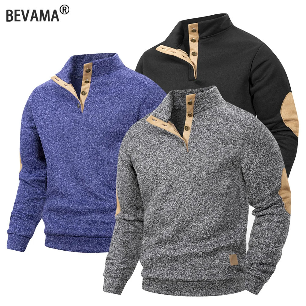 Spring Autumn Mens Casual Pullover Button Down Stand Collar Henley Polo Coats Long Sleeve Stand Collar Sweatshirts for Sport251205