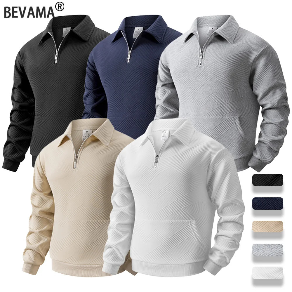 Autumn Mens Casual Sweatshirt Quarter Zip Solid Color Pullover Sweater Outdoor Daily Long Sleeve Polo Turtleneck Male Tops251205