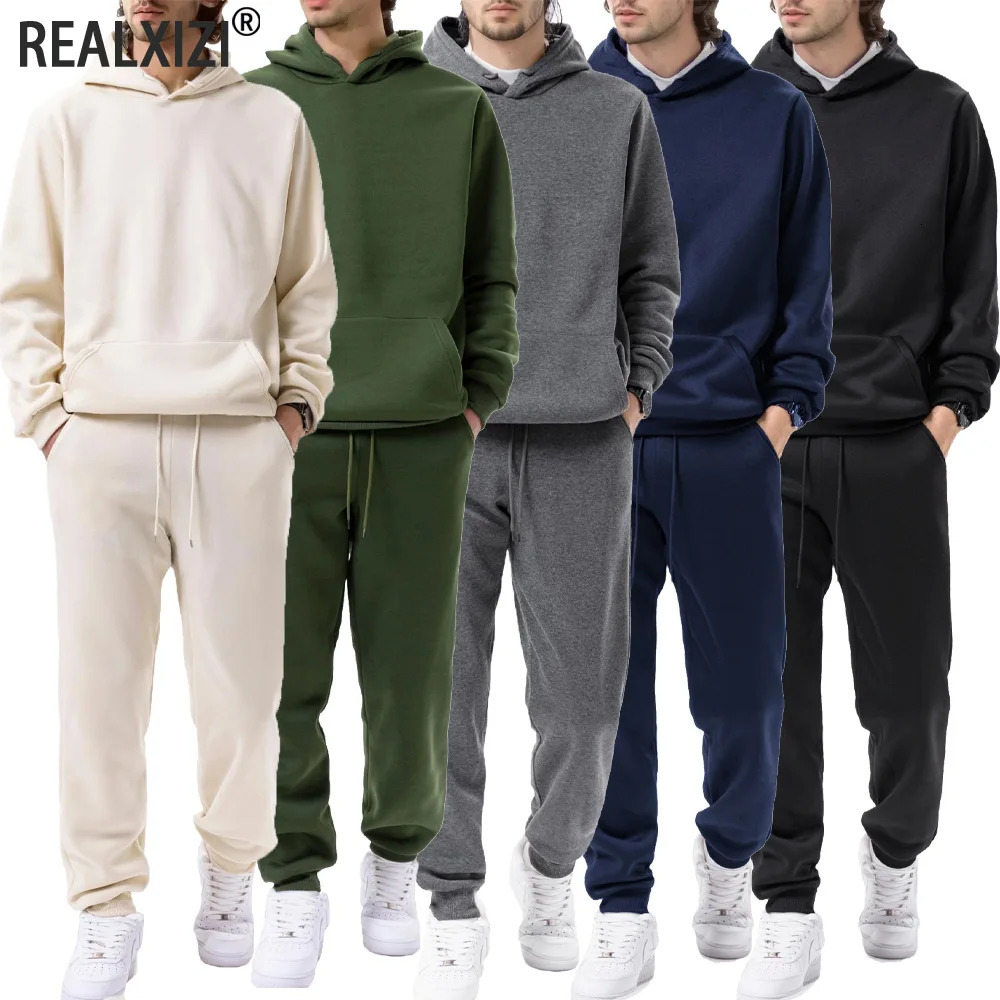 Mens Sports Suit Autumn and Winter Hoodiepants 2-piece Set Fashionable Solid Color Casual Pullover and Pant Outdoor Sportswear251205