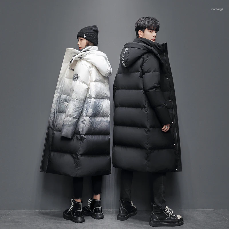 Men's Down Casual Warm Padded Puffer Jackets Male Windbreak Outerwear Winter White Duck Hooded Long Parkas Men Thick Jacket Coats