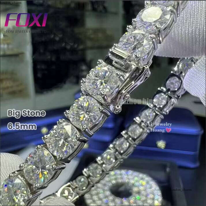 Mossanite VVS VVS Moissanite Chain 3mm 4mm 5mm Solid 925 Silver Tester Passed Round Brilliant Cut Moissanite Tennis Bracelet