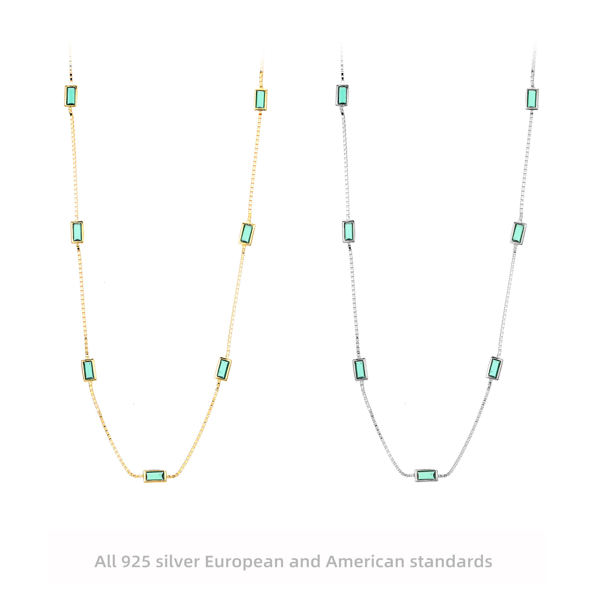 Cross-Border New S925 Sterling Silver Fashion French Retro Style Emerald Collarbone Chain Light Luxury Elegant High-End Necklace
