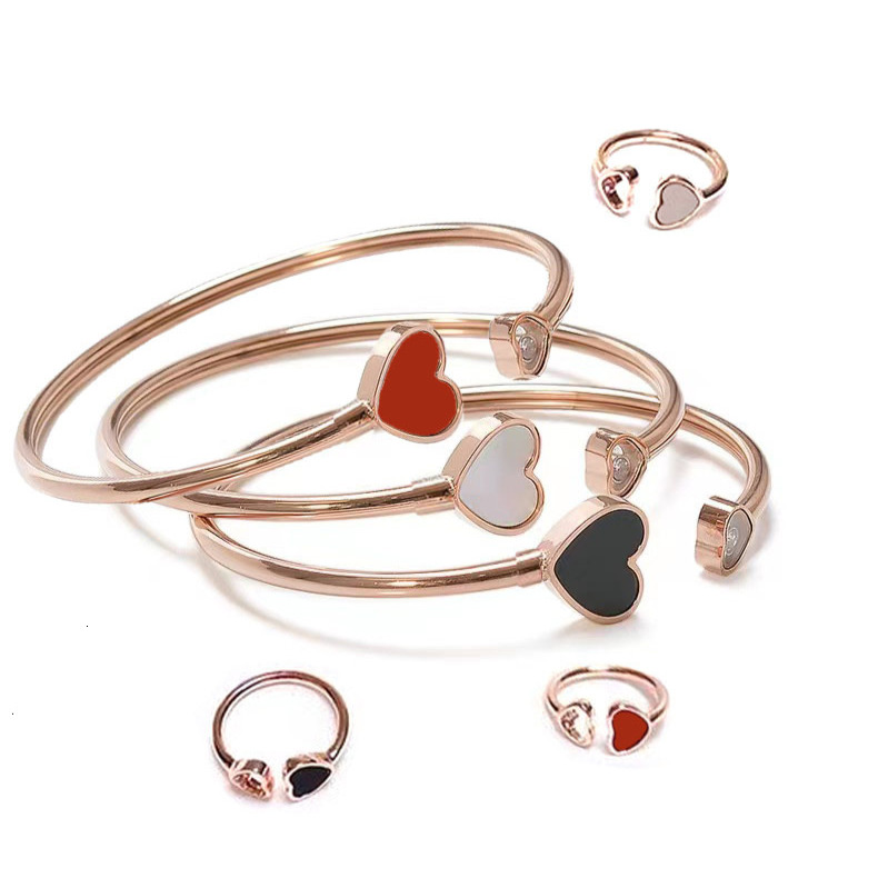 Luxury Brand Designer Jewelry 18K Rose Gold Peach Heart Open Simple Bracelet Korean Version Internet Famous Trend Niche Student Ring Fashion Accesso
