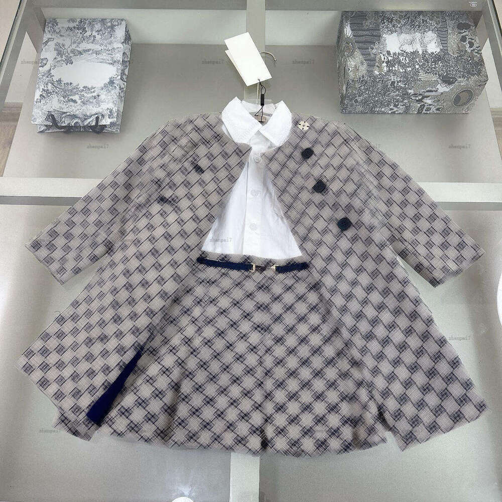 Top girls dress set Autumn child overskirt kids designer clothes Long style jacket White shirt and skirt A088X03N033