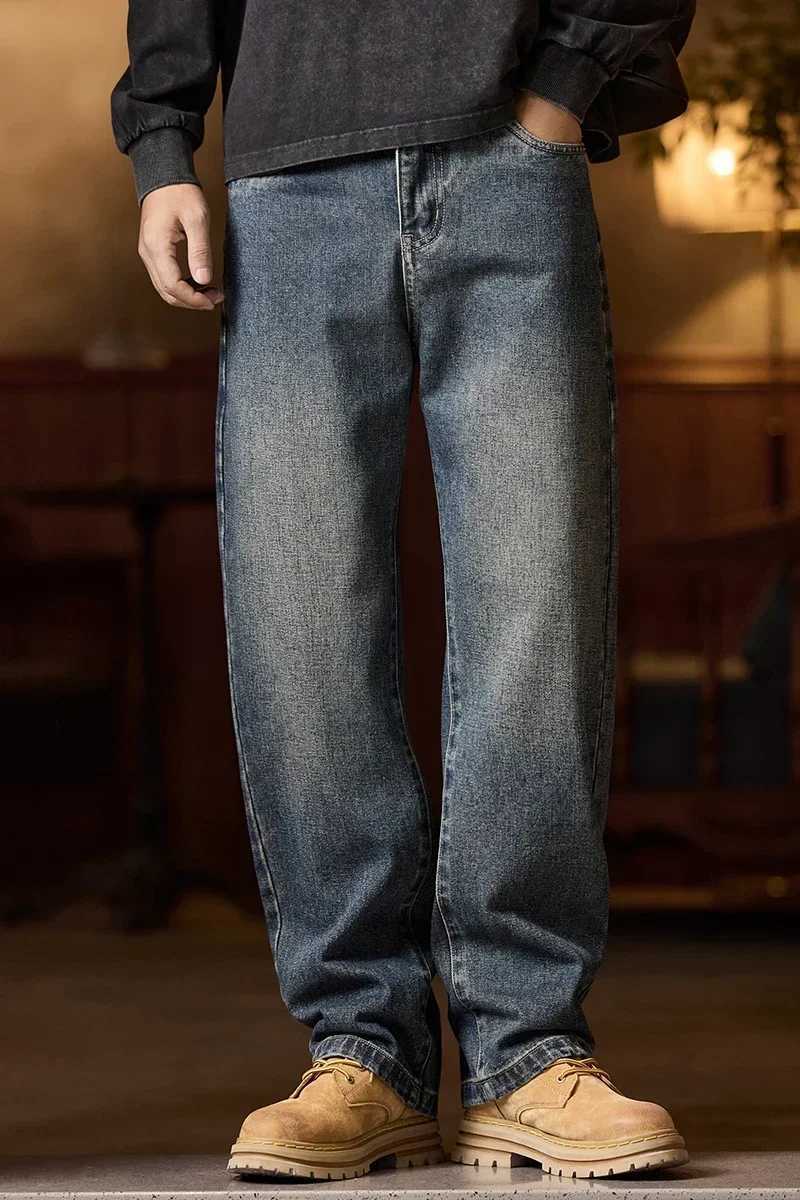 Cargo Mens Elastic Waist Jeans Relaxed Fit Mens Blue Jeans Elastic Waist Zipper Button Cotton Y2K Koran Fashion Denim Pants M251209