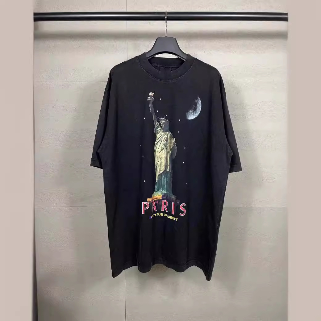 Fashion Designer Mens Womens Statue of Liberty Printed Crew Neck Womens tshirts Homme Short Sleeves Cotton Vintage Casual Summer Shirts Men Pullover