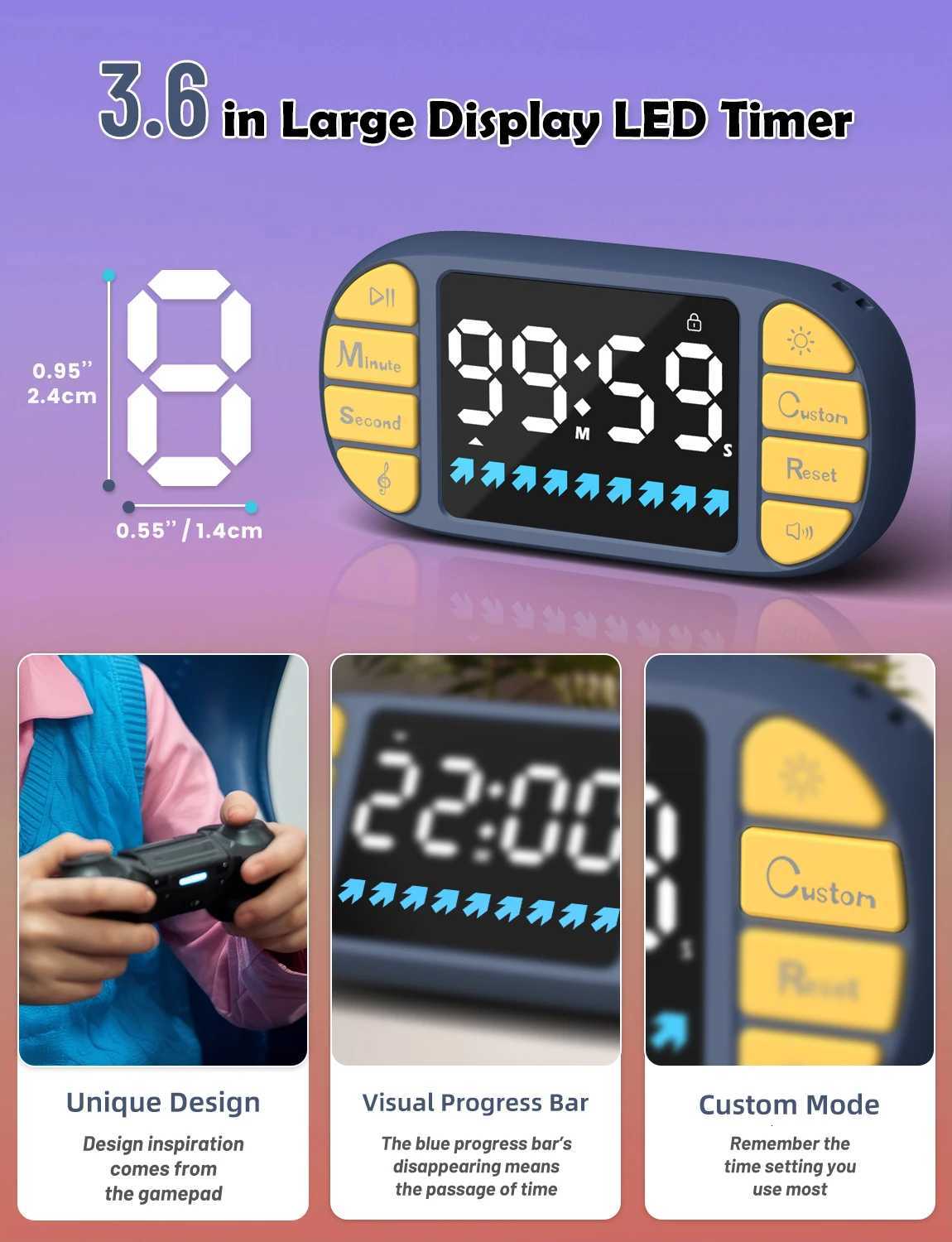 Digital Kitchen Timer with Large LED Display Magnetic Back Mti-Functional Countdown/Up Timer for Cooking Baking Study C251209-image-1087828670