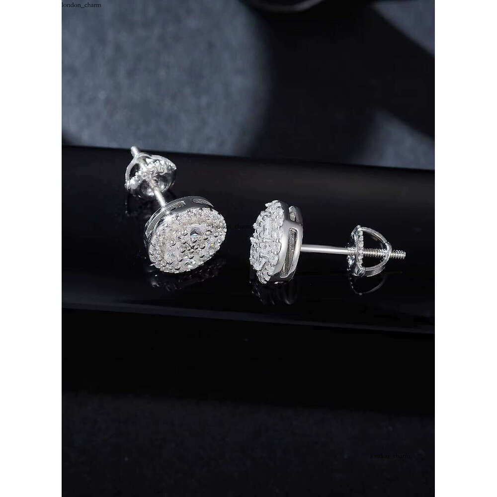 VVS Moissanite Luxurious 925 Sterling Silver Round Long Stick Bread Cut Iced Floral Pattern Diaspore Stud Earrings for Men and Women