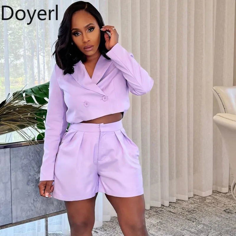 Doyerl Office Lady Short Sets Women Clothing 2 Pieces Set Elegant Double-breasted Blazer Coat and Shorts Workwear Matching Sets 251204