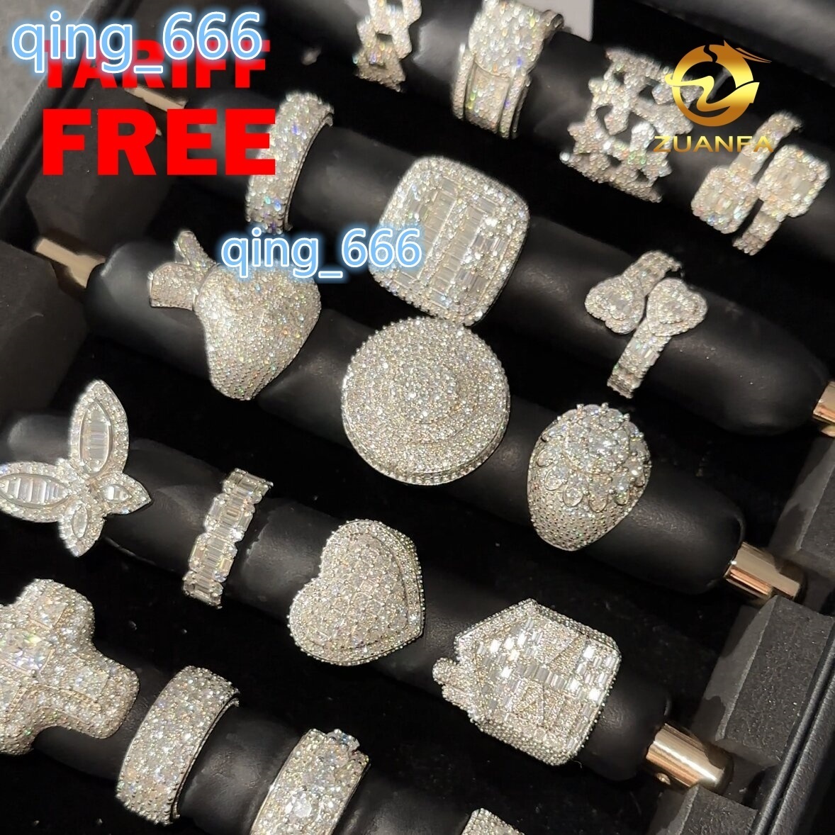 Ship Iced Out Jewelry Moissanite Hip Hop Ring 925 Sterling Silver Men Diamond Ring Pass Diamond Tester
