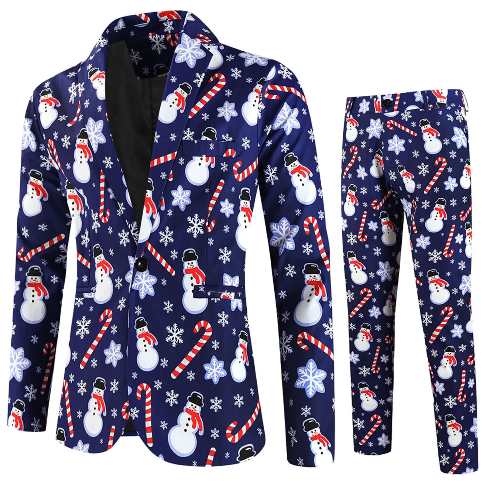 Completo completo a maniche lunghe in due pezzi stampato rosso per il giorno di Natale Jakcets e pantaloni per uomo Cappotto blazer vintage Costume
