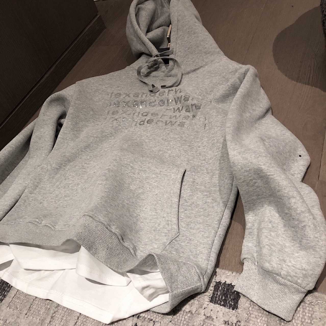 AW high-temperature heat-set diamond-studded down-filled thick double-layer women's hooded sweatshirt (loose fit, Korean style) L251209