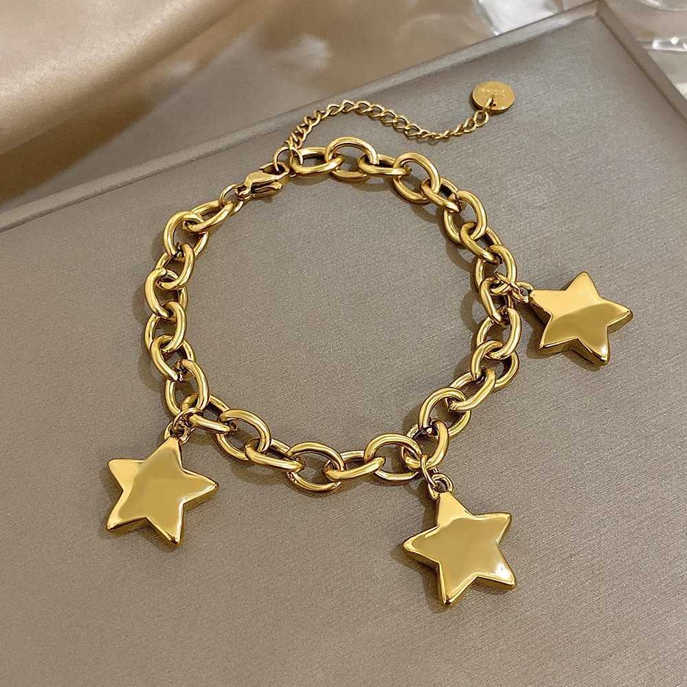 Fashion Stainless Steel Chunky Bracelets for Women Elegant Gold Silver Color Stars Charms Tassel Bracelet Jewelry GiftsXJ251209