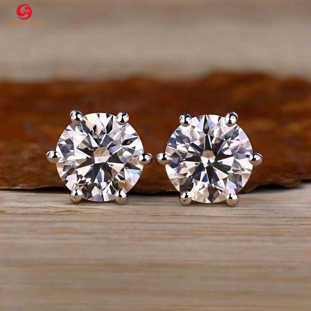 Custom Diamond Earrings Round Cut 2 Carat 14k White Gold Lab Grown Diamond Earrings DFE VS Lab Diamond Earrings