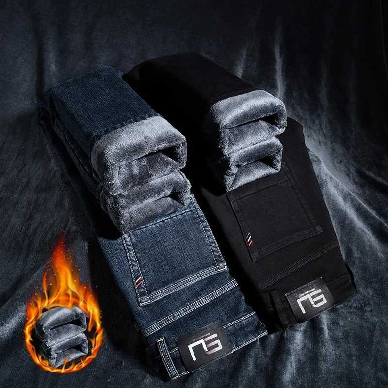 New Winter Mens Fleece Jeans Korean Version Street Velvet Thickened Warm Slim Fit Denim Pants Business Casual Work Brand Pants M251209