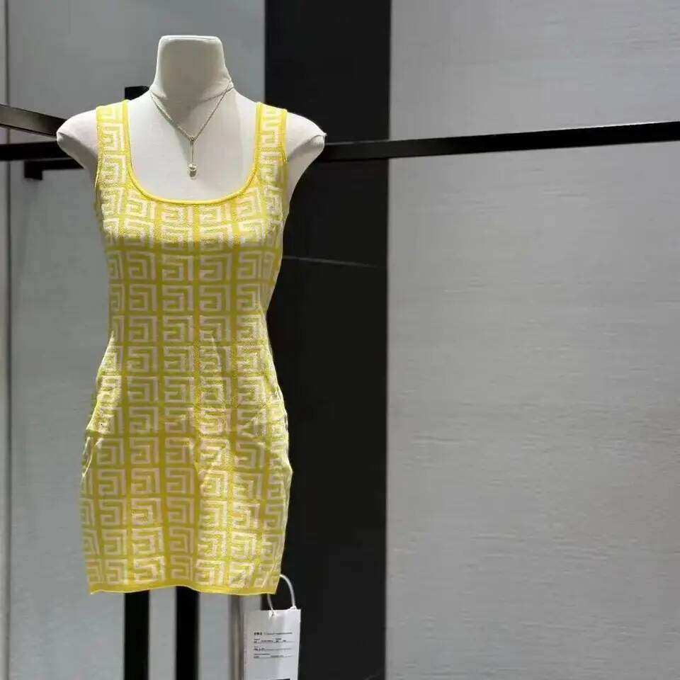 Fashion 2026 Geometric Jacquard Knit Dress Square Neck Sleeveless Bodycon Wrap Mini Vest Dresses Women Summer Holiday Beach Vestidos A112