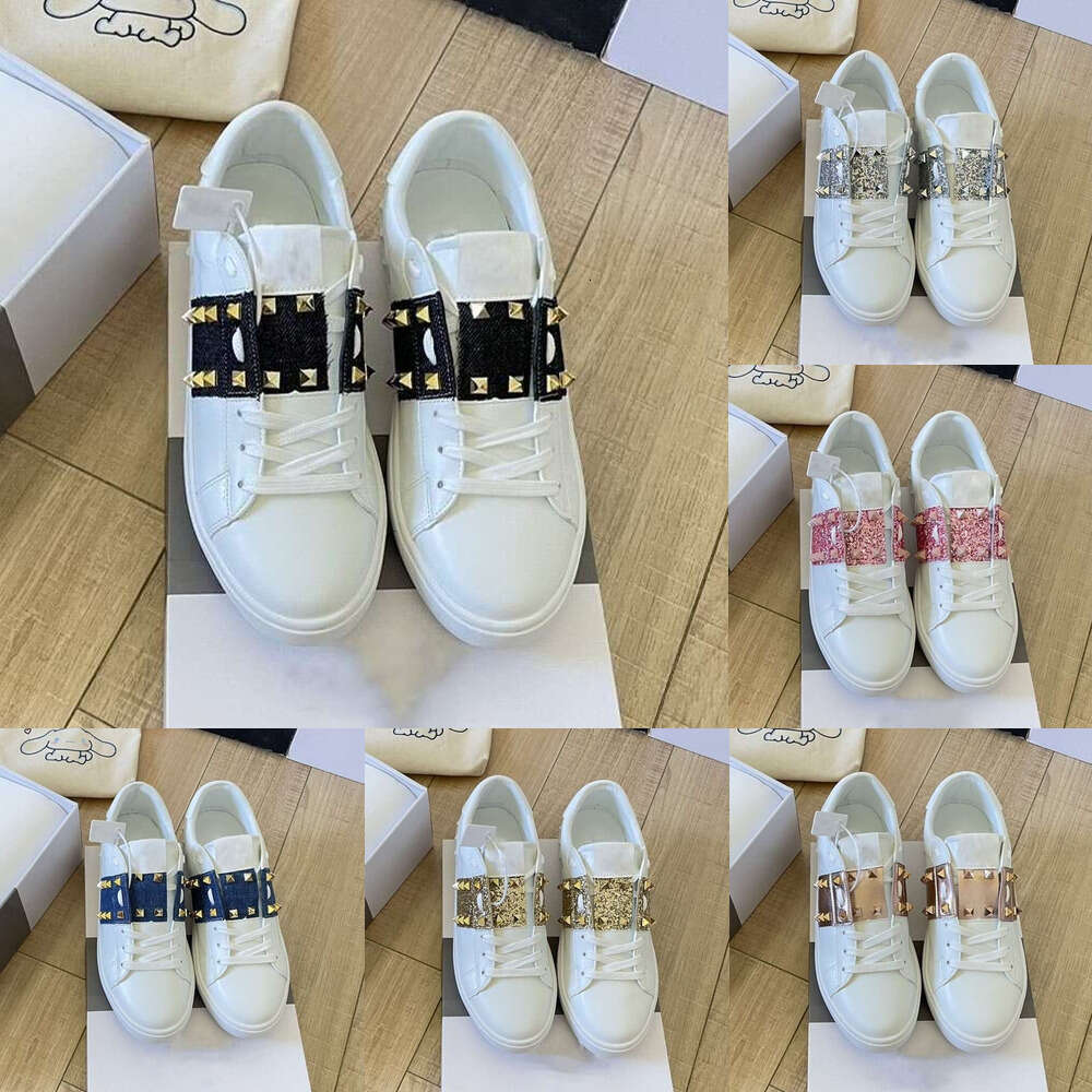 Luxury Rivews Casual Shoes Low Open Sneakers Flat bottom Leather Retro black white pink beige Calfskin Vintage Sports Loafers Trainers Designer wome