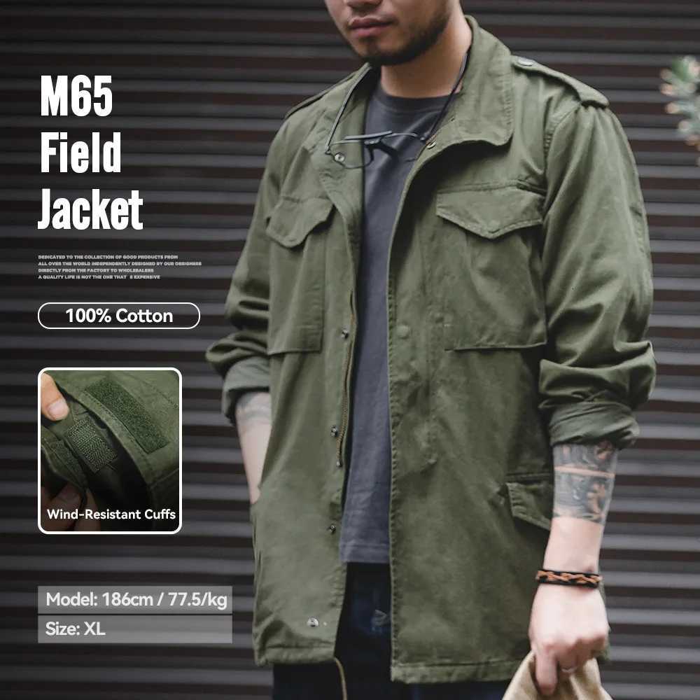 Maden Retro M65 Giubbotti per uomo Verde Giacca a vento da esterno Cappotto casual vintage solido Abbigliamento uomo Giacca multi-tasche W251209