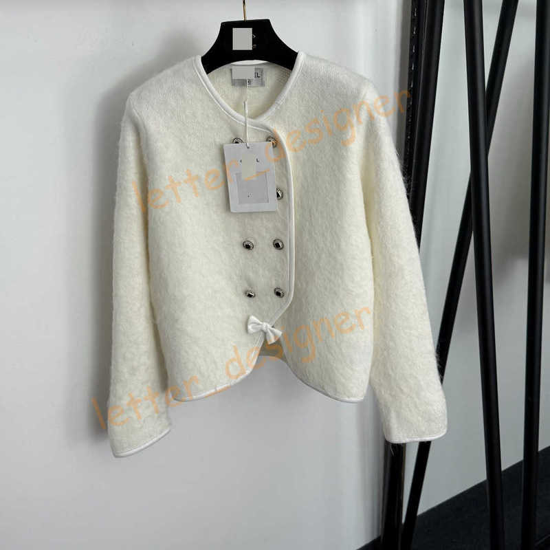 Designer Women's Jackets Autumn Winter New Arrival New Style Style Bow Double-Breasted Long-Sleeved Knitted Cardigan Coat