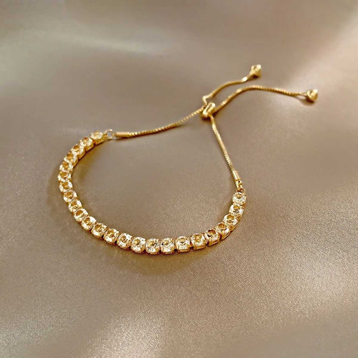 Luxury Zircon Bracelet Adjustable Chain - Stainless Steel Jewelry for Women Hypoallergenic Gift Gold Color Bangles AccessoriesXJ251209