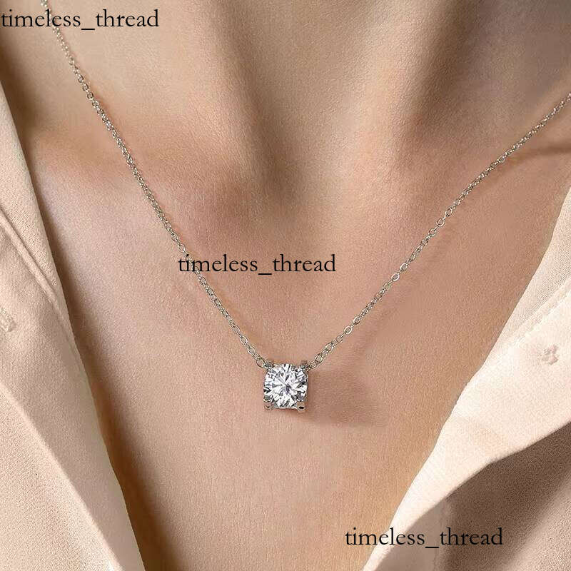 Luxury Jewelry Shiny Cut VVS Moissanite Carbonite Necklace White Rose Gold Real 925 Silver Chain 1ct Women's Wedding
