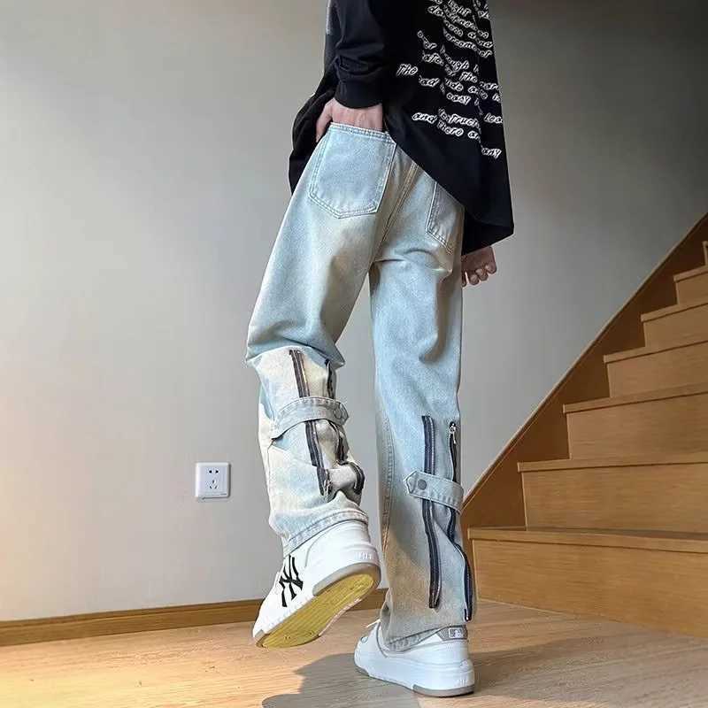 Korean Spring Autumn MenS Jeans High Street Rascal Handsome Loose Large Wide Leg Pants Non Elastic Casual Straight Leg Pants M251209