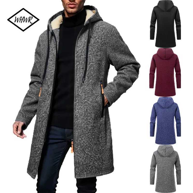 Winter Mens Thicken Hoodies Jacket Fleece Warm Zipper Hooded Sweatshirts Loose Casual Long Sleeve Coat Solid Color Outerwear W251209