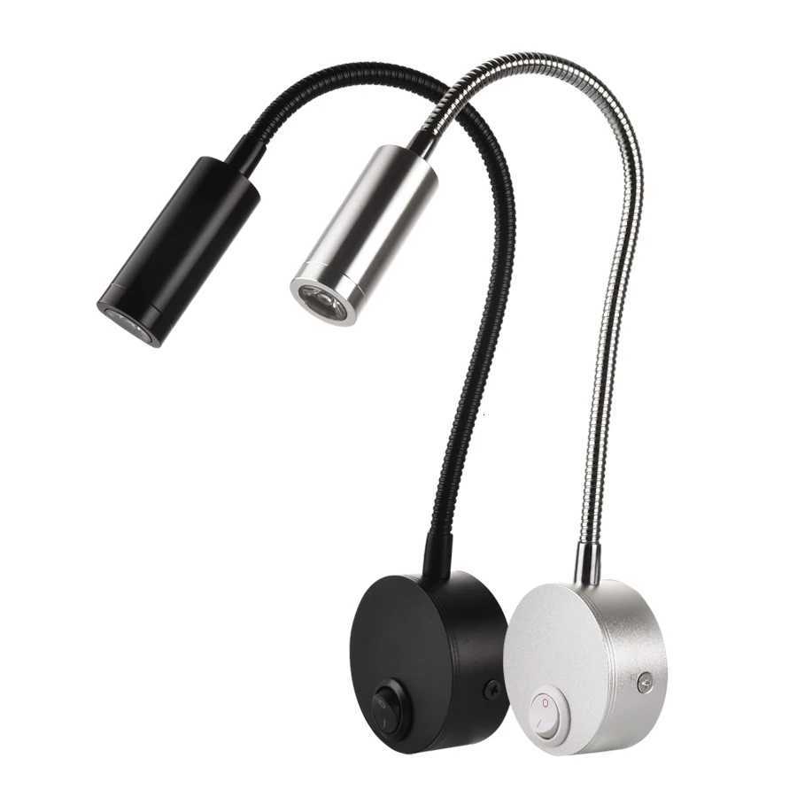 Lámpara de pared 3W Home Hotel Loft Libro de lectura de cabecera Luz plateada negra Interruptor de encendido/apagado flexible 90-260V Bombilla LED p
