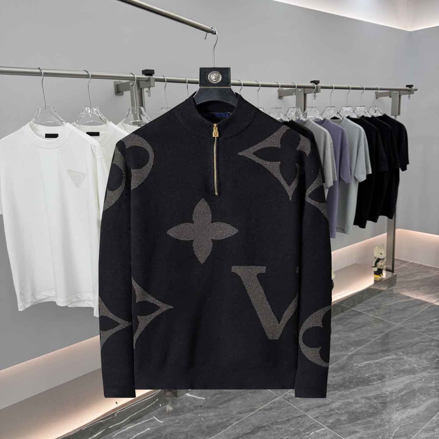 2025 designer autumn luxury mens sweater clothing pullover slim fit casual sweatshirt geometry patchwork color print Male fashion woollen woolly jum