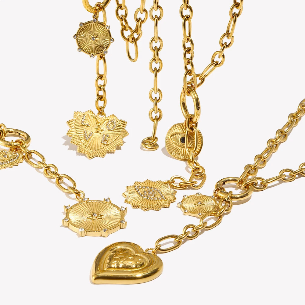 EBbelle O-Shape Chain Star Heart Eye Tassel Pendant Necklace Stainless Steel 18k Gold Plated Waterproof Jewelry For Women Gift 251202