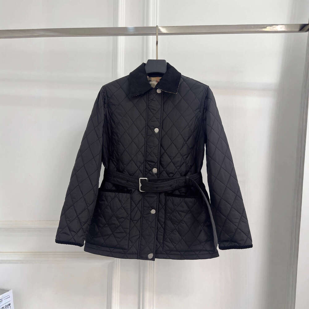 Designer 25 Years Women's New Plaid Lined Mid-Length Belt High-End Spring Autumn Winter Quilted Cotton Jacket For Women 2b68