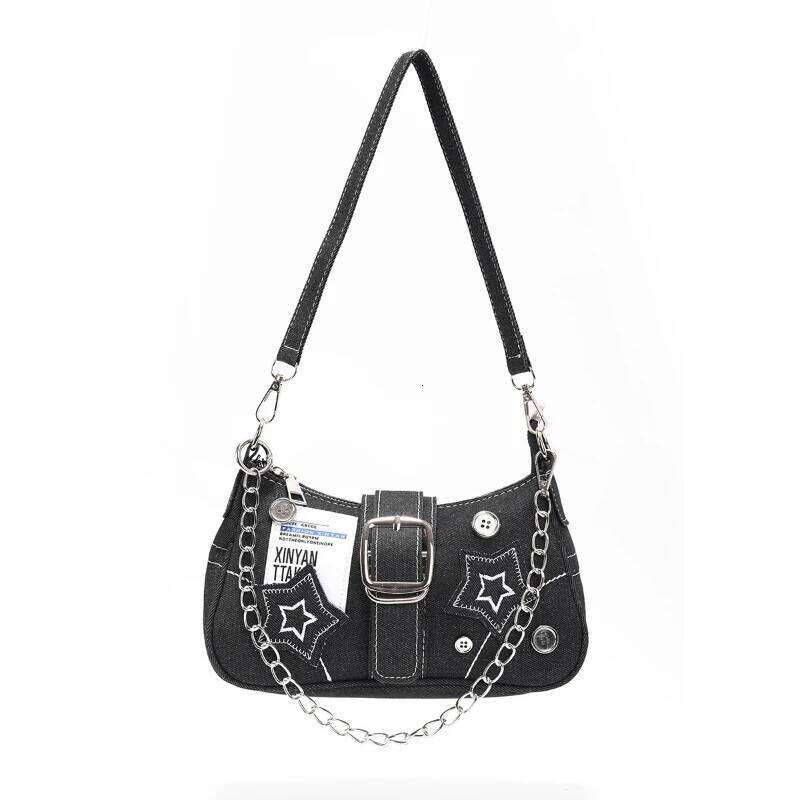 Hot Girls New Denim Star Underarm Vintage Americal Chain Shoulder Bags Luxury Designer Women Hobos Handbags Purses 251209
