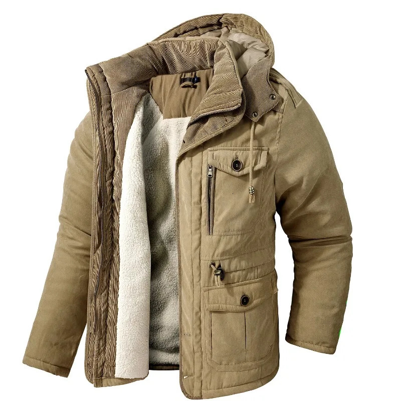 Winter Fleece Parkas Mens Warm Windproof Jackets Thick Hooded Parka Coat Mens Fur Linner Outerwear Casual Cotton Padded Jackets 251205