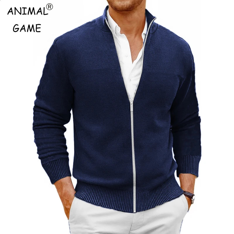 Animal Game Mens Knit Zipper SweaterCoats Slim Fit Sweaters Stand Collar Fall Winter Cardigan Sweater Jumper Warm Streetwear 251205