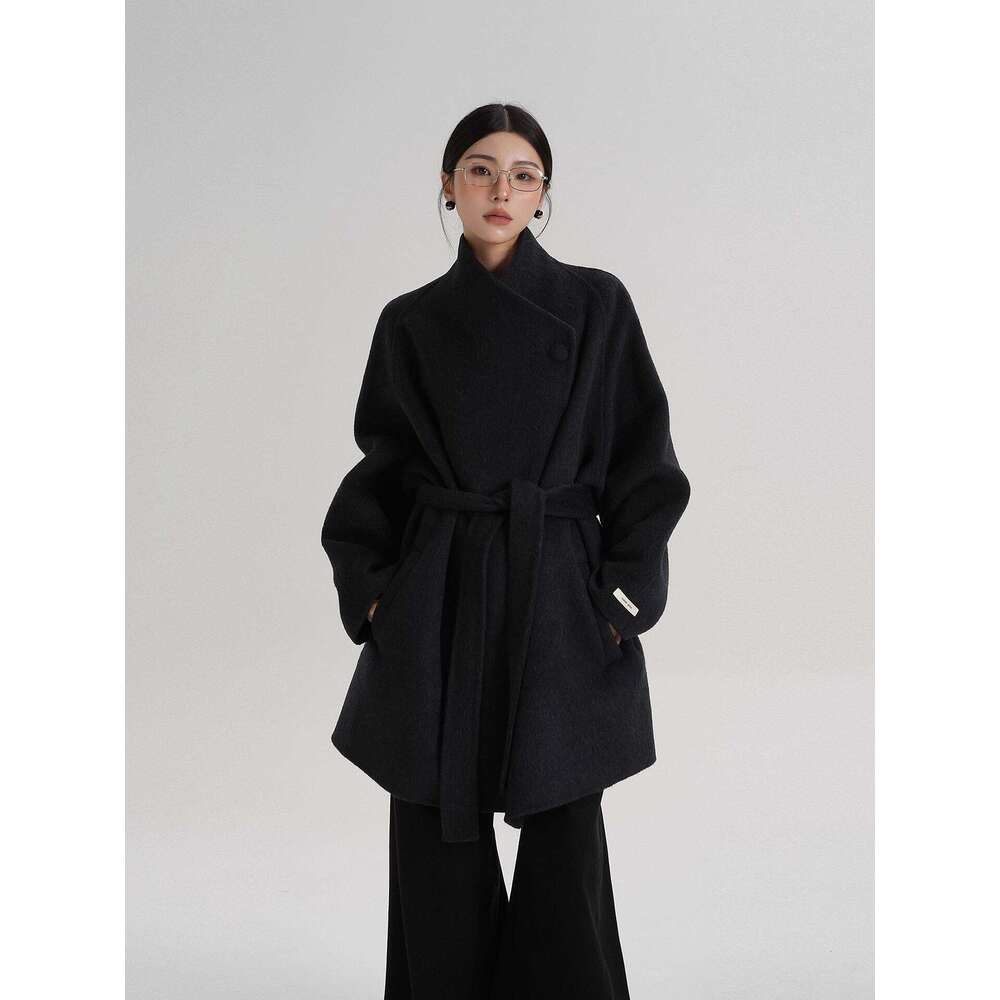 Elegant High End Mid Length Wool With Slanted Button Collar Woolen Coat For Women Autumn Winter Outfit Luxury Luxury
