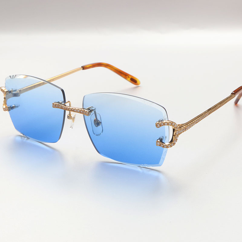 New Sunglasses Trimmed Lens Glasses Unisex Rimless Sunglasses with Moissanite Accents & Trimmings | 18k Gold Eye Wear for Women and Men Eyeglasses o