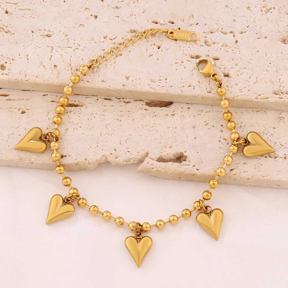 316L Stainless Steel Heart Pendant Bracelet For Women Fashion Gold Color Beads Chain Bracelets JewelryXJ251209