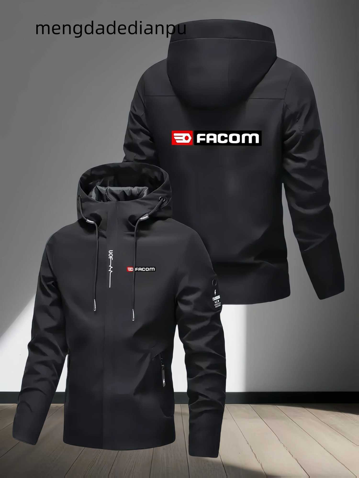Giacca leggera da uomo con cappuccio con stampa FACOM - Cappotto casual antivento con zip intera da indossare ogni giorno per pendolarismo all'apert