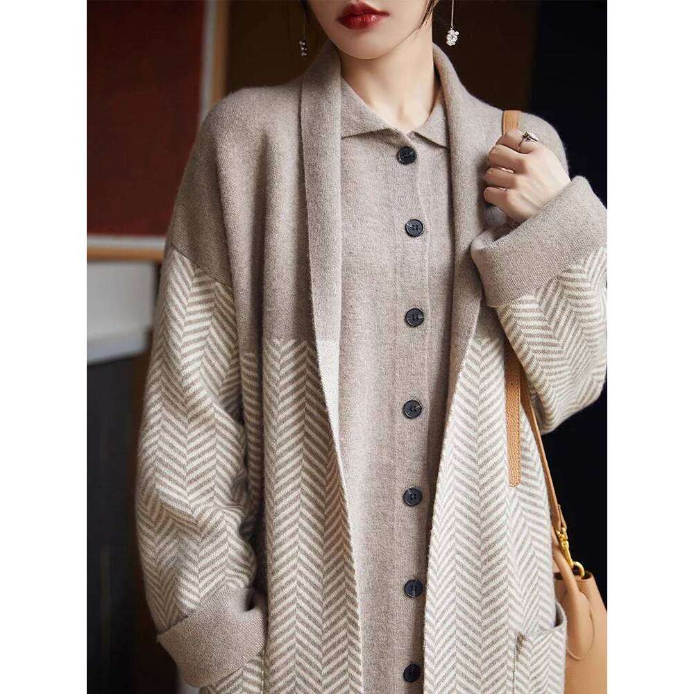 Merino Wool Women's Cardigan Coat Autumn Winter Soft Warm Sophistication Lazy Subtle Knee Length Versatile Timeless Garment Luxury
