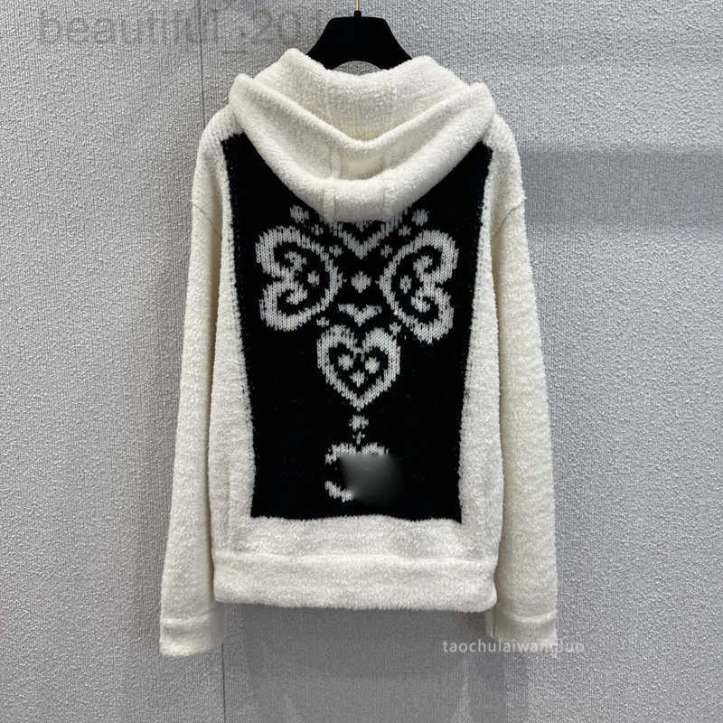 Women's Sweaters designer Color-blocked hooded knitted long-sleeved coat - Casual and laid-back style, slimming effect, versatile zipper-openin