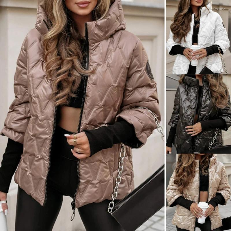 Women's Jackets Autumn Winter Fashion Warm Hooded Jacket For Women Solid Color Patchwork Long Sleeved Loose Coat Female Outwear Suit