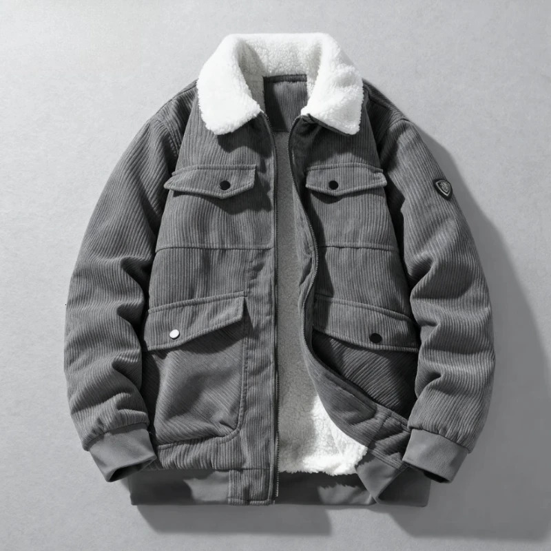 Winter Collar Corduroy Jacket for Men Casual Comfortable Loose High Quality Simple Versatileand Plush Jacket for Men 251205