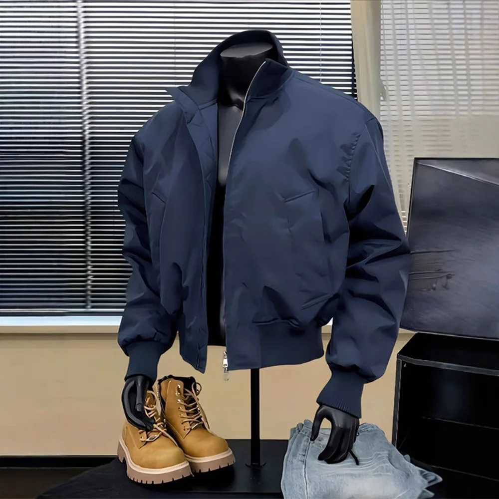 navy blue ma1 flight jacket mens premium sense stand-up collar cleanfit short shoulder padded jacket mens jacket W251209